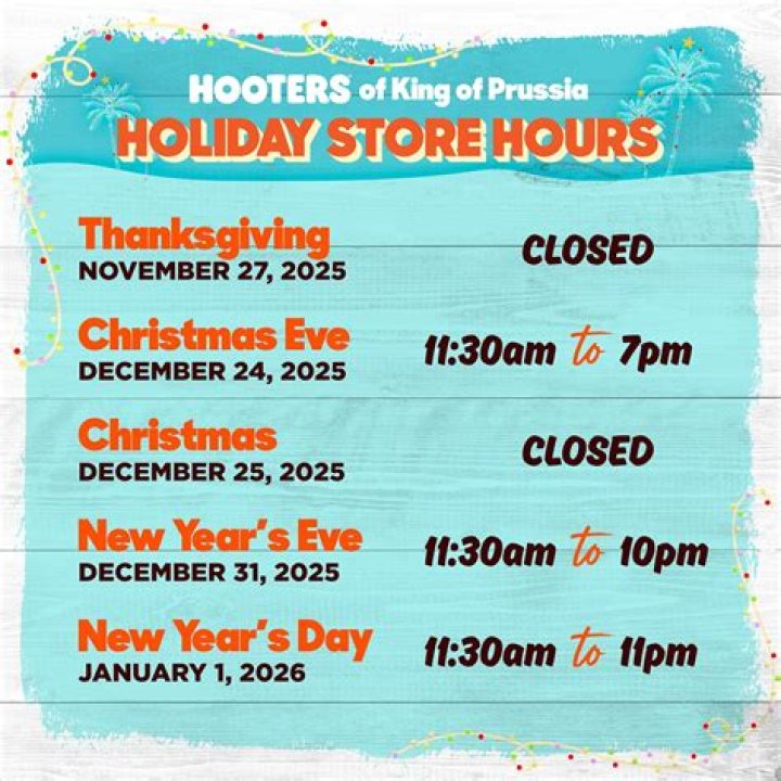 Hooters Holiday Hours Open & Close
